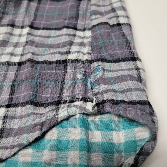 American Eagle Outfitters Plais Shirt Snap Pockets Women's Size 4 Small Gray - Picture 6 of 8